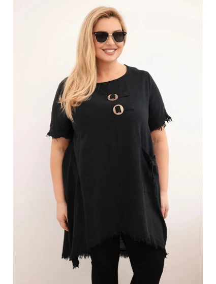 Dámské bavlněné šaty Plus Size s prodlouženým zadním dílem a kapsou černá