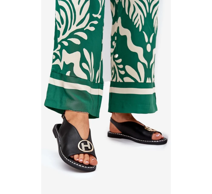 Ploché Elegantní Sandály S Dekorací Černé model 21685756 - Boto Ploché Elegantní Sandály S Dekorací Černé model 21685756 - Boto