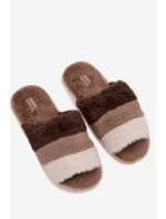 Kožešinové dámské pantofle s pruhy hnědé model 21744825 - Boto Kožešinové dámské pantofle s pruhy hnědé model 21744825 - Boto