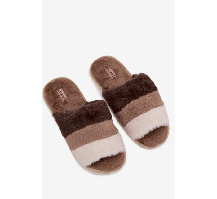 Kožešinové dámské pantofle s pruhy hnědé model 21744825 - Boto Kožešinové dámské pantofle s pruhy hnědé model 21744825 - Boto