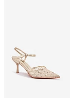 Pánské síťované dámské sandály na jehlovém podpatku se zdobením Zlato model 22103194 - Boto