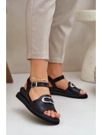 Dámské lakované sandály na klínku s ozdobou Černé Salianes Dámské lakované sandály na klínku s ozdobou Černé Salianes