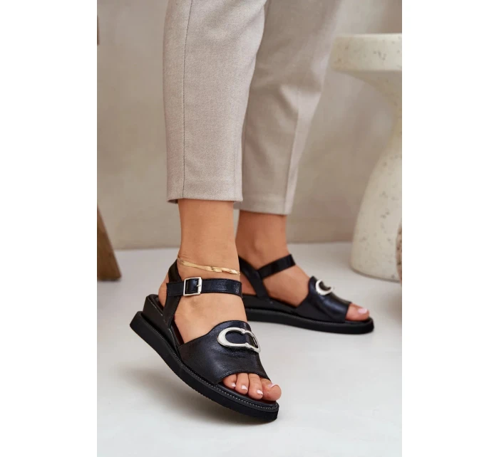 Dámské lakované sandály na klínku s ozdobou Černé Salianes Dámské lakované sandály na klínku s ozdobou Černé Salianes