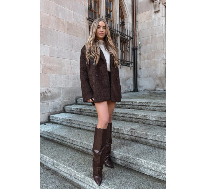 Dámské kotníkové boty Elivira se zahnutou manžetou na sloupku – čokoládové Dámské kotníkové boty Elivira se zahnutou manžetou na sloupku – čokoládové