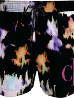 Pánské plavky SHORT DRAWSTRING KM0KM00968 0GJ černá s barevným vzorem - Calvin Klein