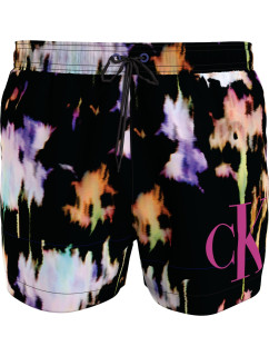 Pánské plavky SHORT DRAWSTRING KM0KM00968 0GJ černá s barevným vzorem - Calvin Klein