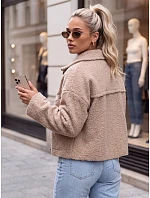 Krátký dámský kabát z ovčí kůže na zip, barva kamelová, FashionStreet TY6105 Krátký dámský kabát z ovčí kůže na zip, barva kamelová, FashionStreet TY6105
