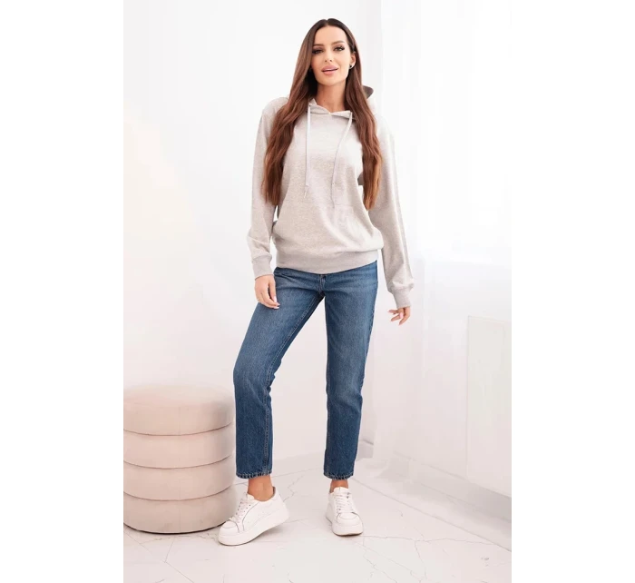 Dámská mikina s kapucí a model 21494975 z bavlny světle šedá - K-Fashion