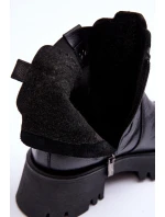 Kožené boty s kotníkovou patou na masivní platformě černé Lisencca