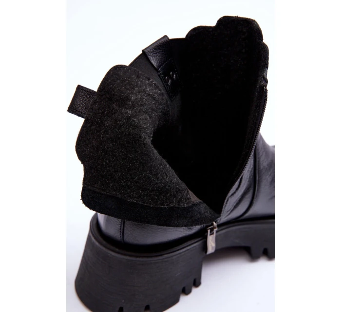 Kožené boty s kotníkovou patou na masivní platformě černé Lisencca