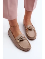 Dámské kožené mokasíny s ozdobou Laura Messi 2761 béžové