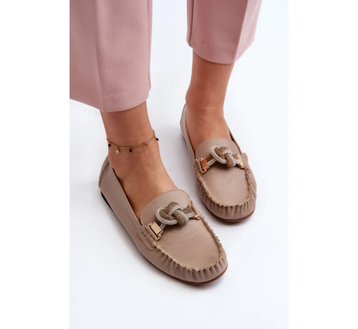 Dámské kožené mokasíny s ozdobou Laura Messi 2761 béžové