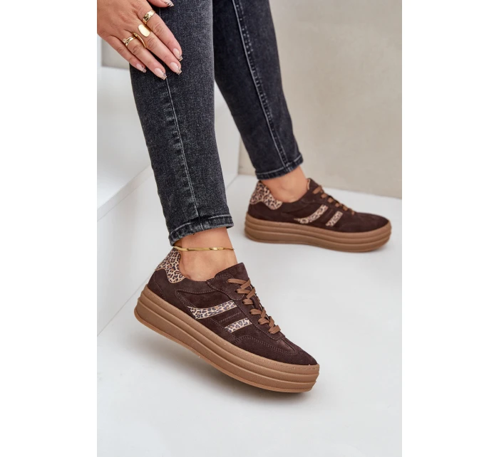 model 21679935 Semišové Sneakersy Na Platformě Leopardí Čokoládové - Zazoo