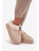 Dámské zimní boty s kožíškem na platformě béžové model 21714853 - Boto Dámské zimní boty s kožíškem na platformě béžové model 21714853 - Boto