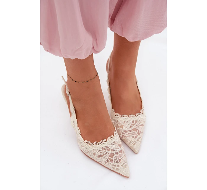 Krajkové Sandály na Podpatku Světle Béžové Carielle
