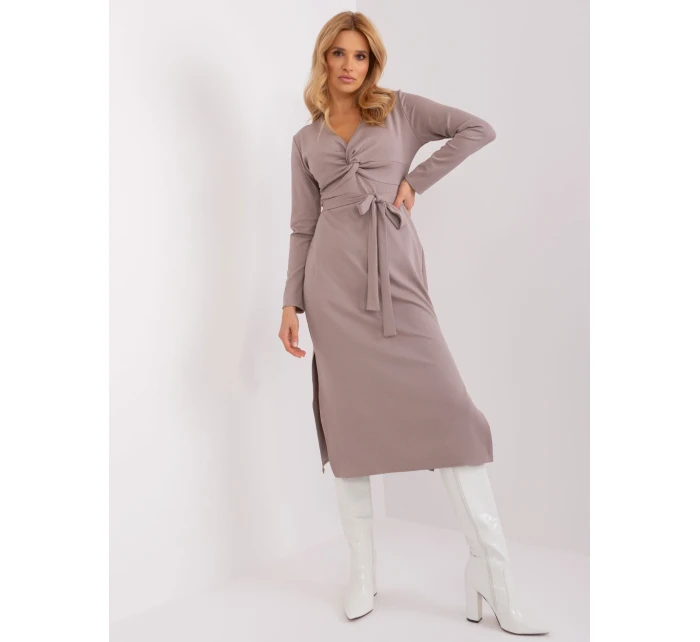 Sukienka LK SK model 19394546 ciemny bezowy - FPrice Sukienka LK SK model 19394546 ciemny bezowy - FPrice