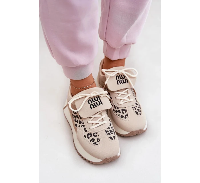 Dámské sportovní tenisky na platformě – béžové s panteřím vzorem Pumbes