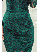 Krajkové šaty s dlouhým rukávem Numoco - zelené