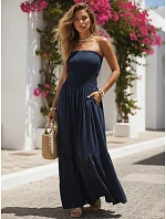 Dámské maxi šaty bez ramínek, tmavě modré, FashionStreet EY2668 Dámské maxi šaty bez ramínek, tmavě modré, FashionStreet EY2668