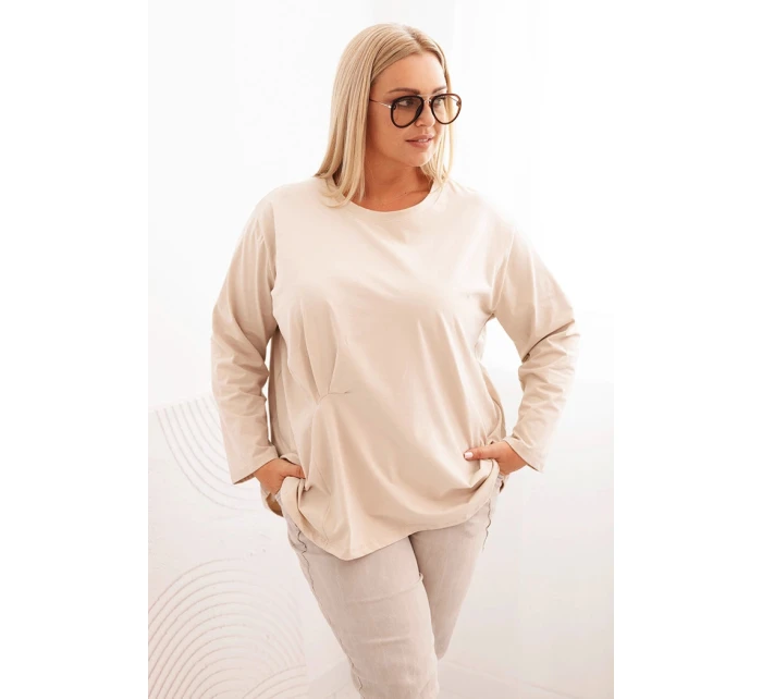 Dámská blůza Plus Size s bavlnou, kapsou a ohrnutým rukávem kiwi Dámská blůza Plus Size s bavlnou, kapsou a ohrnutým rukávem kiwi