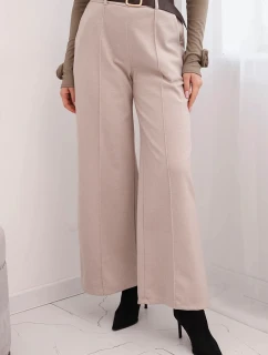 Dámské elegantní kalhoty s páskem a širokými nohavicemi béžové