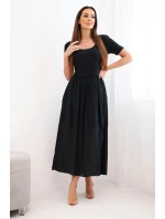 Dámské bavlněné midi šaty s krátkým rukávem a rozšířeným spodkem černá Dámské bavlněné midi šaty s krátkým rukávem a rozšířeným spodkem černá