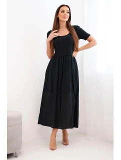 Dámské bavlněné midi šaty s krátkým rukávem a rozšířeným spodkem černá