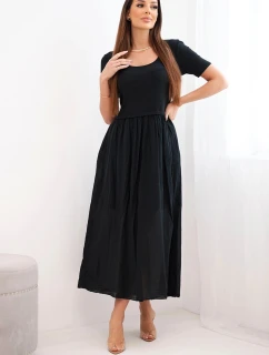 Dámské bavlněné midi šaty s krátkým rukávem a rozšířeným spodkem černá