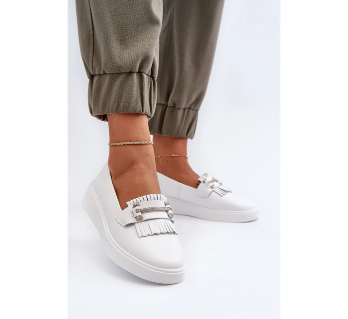 Lehké dámské kozačky z kůže na platformě bílé S.Barski LR590