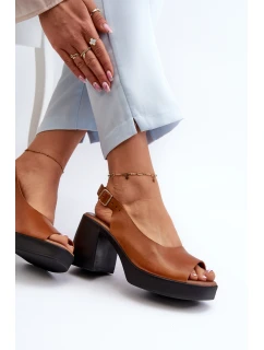 Zazoo 40376 Kožené Sandály Na Masivním Podpatku Hnědé