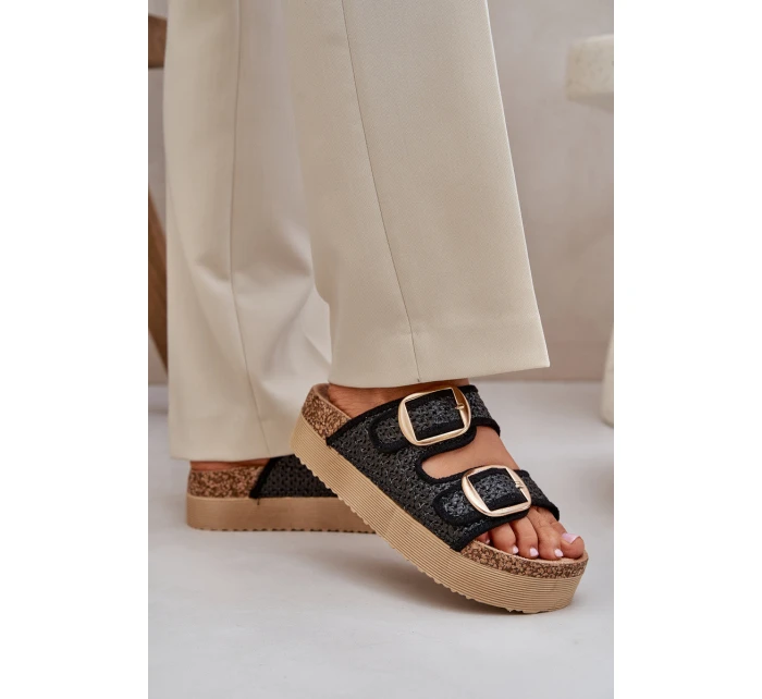 Sandály S Pletením A Sponami Na Masivní Platformě Černé Aralissea Sandály S Pletením A Sponami Na Masivní Platformě Černé Aralissea