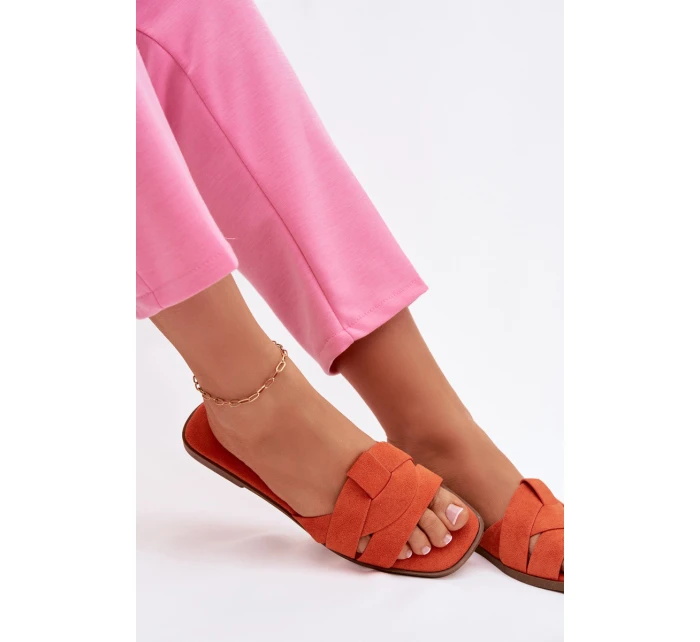 Dámské ploché nazouváky s pásky Eko semiš Oranžové Florane