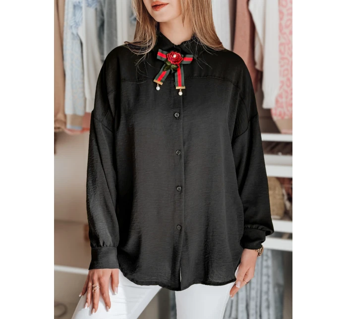 Dámské oversize dlouhé tričko s mašlí LOSANDO černé FashionStreet DY0453