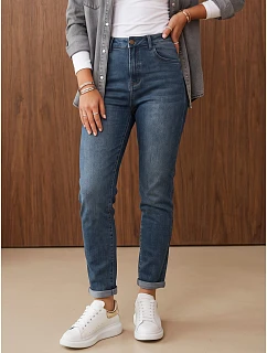 Jeansy damskie mom fit z wysokim stanem niebieskie FashionStreet UY3244