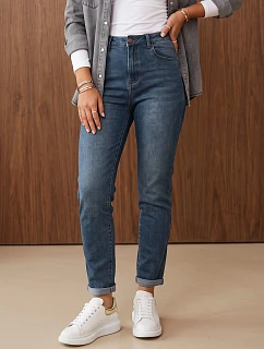 Dámské džíny Mom Fit s vysokým pasem, tmavě modré, FashionStreet UY3244