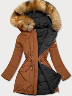 Karamelovo-černá oboustranná dámská zimní bunda (M-210A5)