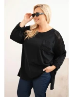 Dámská blůza Plus Size bavlněná s potiskem černá