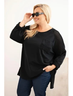 Dámská blůza Plus Size bavlněná s potiskem černá