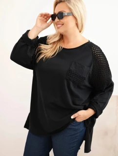 Dámská blůza Plus Size bavlněná s potiskem černá