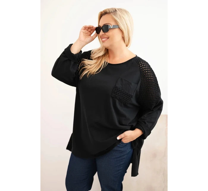 Dámská blůza Plus Size bavlněná s potiskem černá