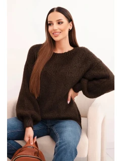 Dámský svetr s vlnou hrubé pleteniny a dlouhým rukávem hnědý