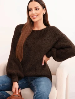 Dámský svetr s vlnou hrubé pleteniny a dlouhým rukávem hnědý