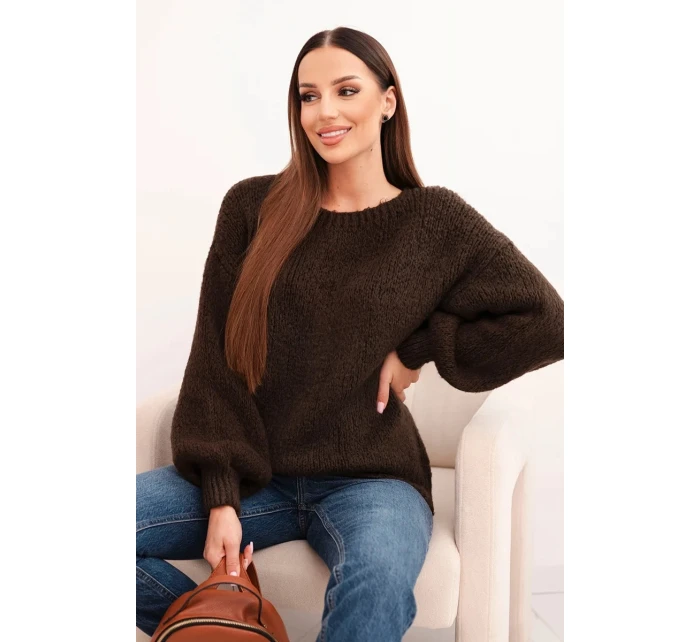 Dámský svetr s vlnou hrubé pleteniny a dlouhým rukávem hnědý Dámský svetr s vlnou hrubé pleteniny a dlouhým rukávem hnědý