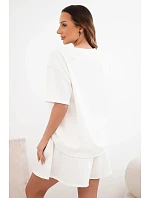 Dámský viskózový komplet máslový s krátkým rukávem a kraťasy s vysokým pasem ecru Dámský viskózový komplet máslový s krátkým rukávem a kraťasy s vysokým pasem ecru