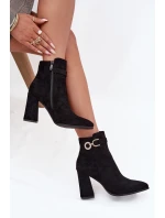 Eko Zamszové Kotníkové Boty Na Podpatku S Ozdobou Černé Lymall Eko Zamszové Kotníkové Boty Na Podpatku S Ozdobou Černé Lymall