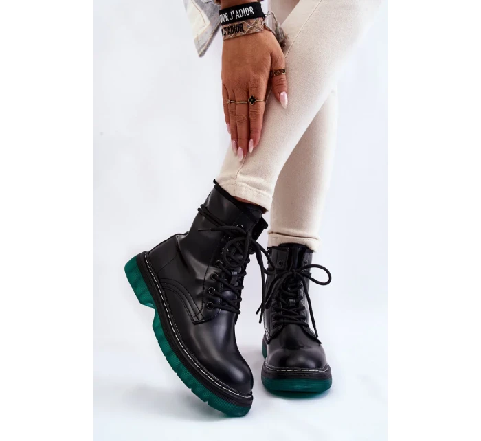 Dámské šněrovací boty se zelenou podrážkou černá Trinah Dámské šněrovací boty se zelenou podrážkou černá Trinah