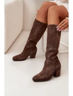 Dámské kozačky na sloupkovém podpatku se zipem Lissara – hnědé, eko semiš