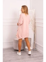 Šaty s potiskem a rozšířeným spodním dílem tmavě pudrově růžové