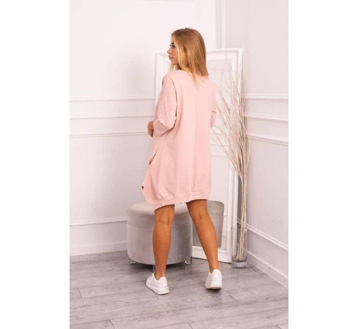 Šaty s potiskem a rozšířeným spodním dílem tmavě pudrově růžové