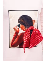 Šaty s grafikou a 3D hráškovou mašlí pudrově růžové